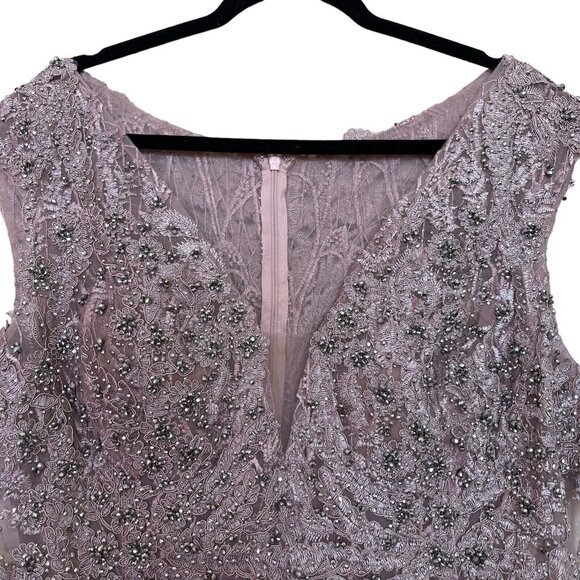 Mac Duggal Gown Dress Size 18 Appliquéd Cap Sleeve Bodice Flowy Lilac 20264 $598 - Picture 7 of 15
